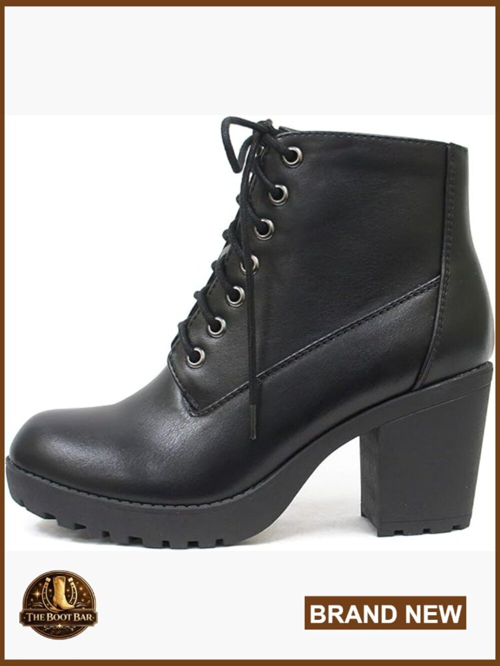 Lug Sole Chunky Heel Combat Ankle Bootie Lace Up Side Zip